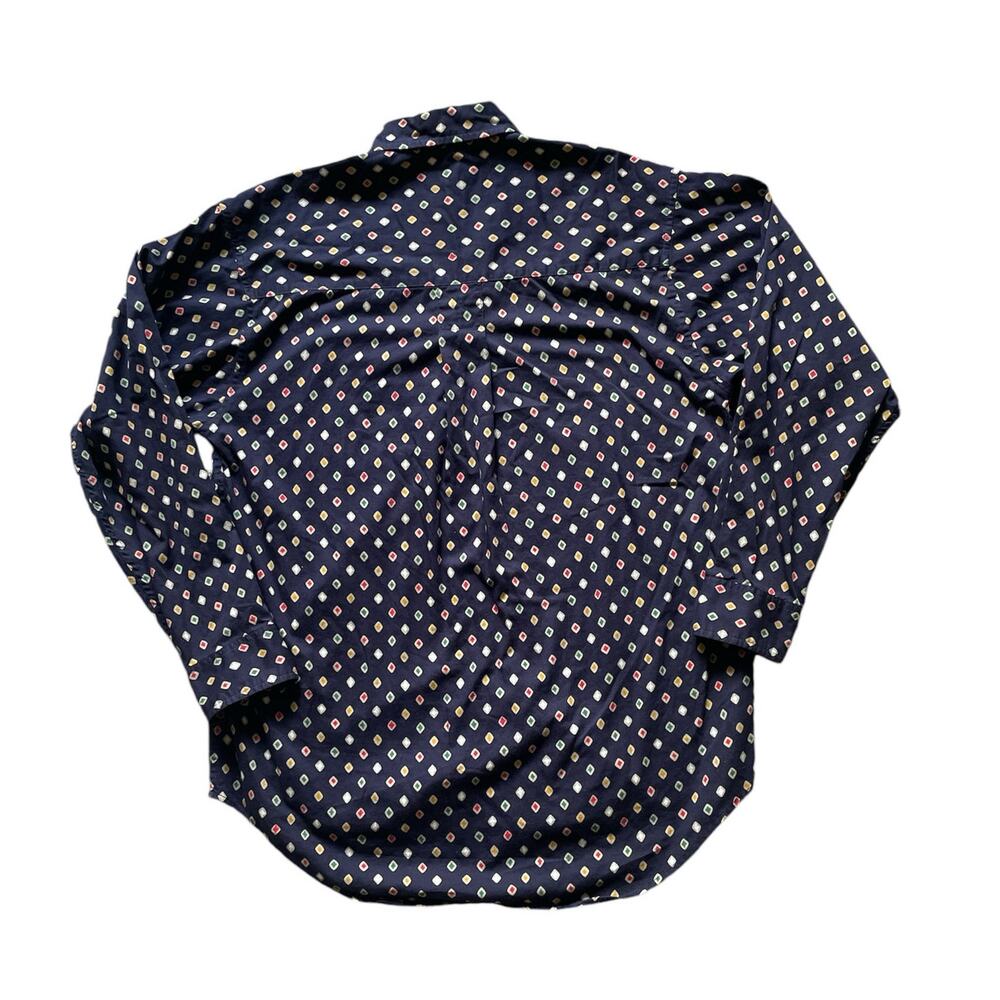Navy Mens Button Down Shirt Diamond AOP Size Medium Bold Retro Cotton Hoco prom - Picture 2 of 7